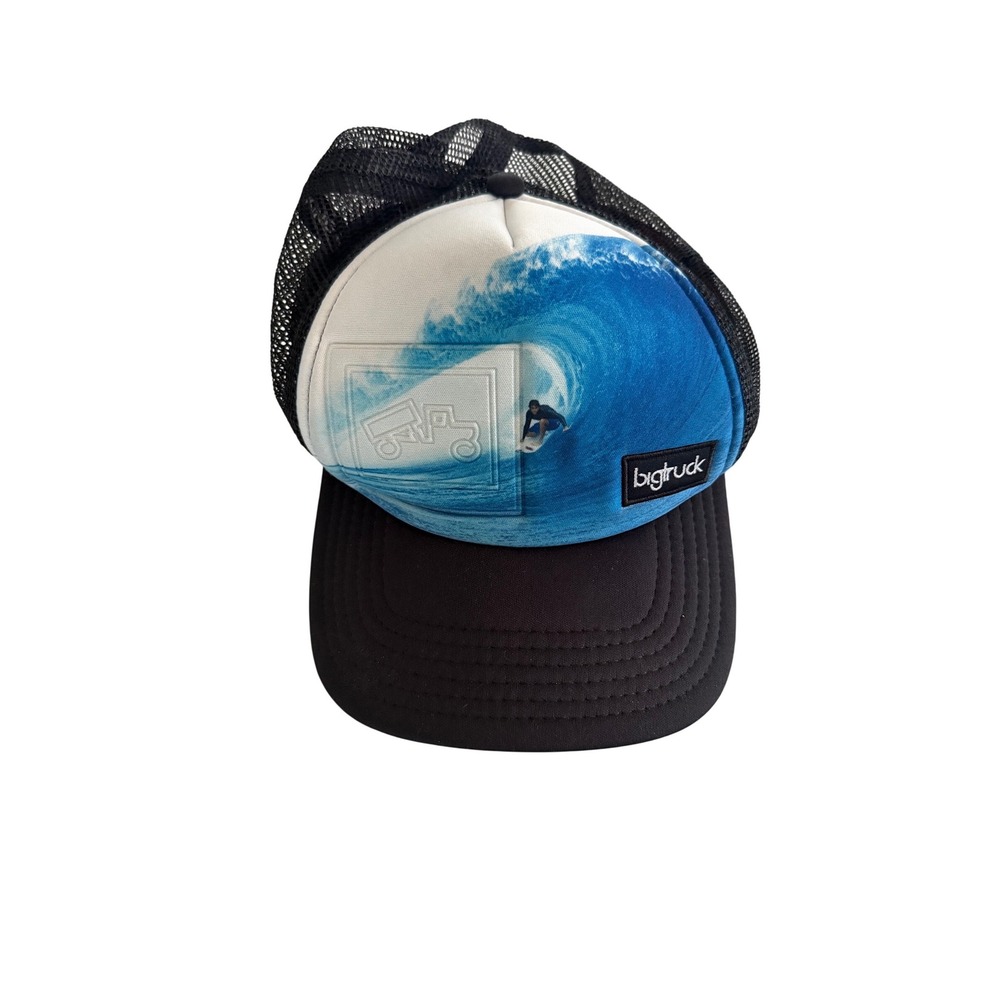 Bigtruck Surfer Wave Mesh Back Trucker Hat Snapback Black Blue Graphic Cap